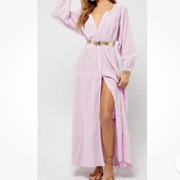 L*Space NWT Lilac Napali Button Down Maxi Dress Oversized Size Small - Picture 1 of 16